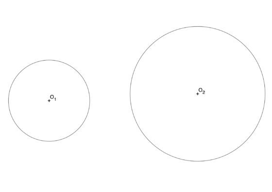 Rectas tangentes interiores y exteriores a dos circunferencias. Ejercicio resuelto.