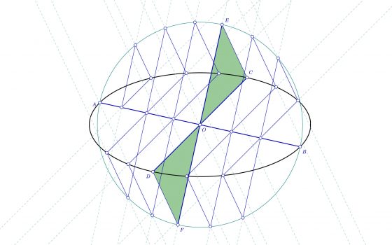 Construir la elipse conocidos dos diámetros conjugados mediante el método de los triángulos semejantes