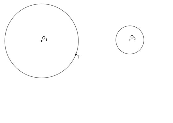 Circunferencia tangente a dos circunferencias conociendo solo un punto de tangencia sobre una de ellas