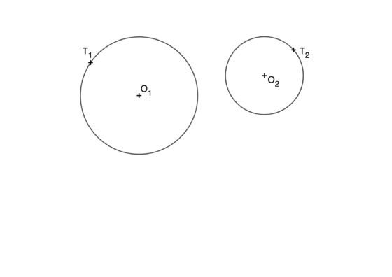 Circunferencia tangente a dos circunferencias conociendo los puntos de tangencia