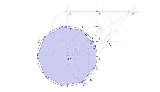 Construir el nonágono regular inscrito en una circunferencia