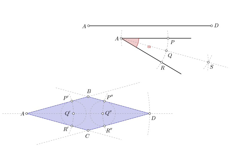 Dibujar un rombo conociendo una diagonal y un ángulo