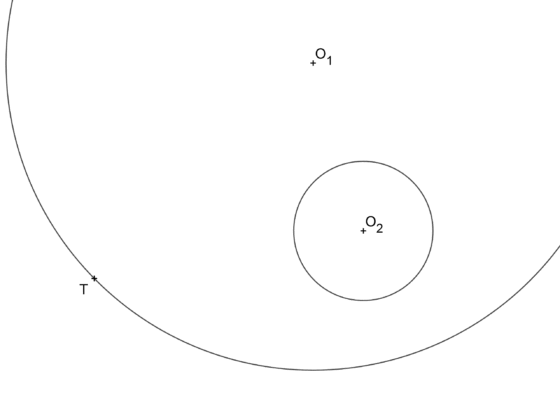 Circunferencias tangentes a dos circunferencias cuando una incluye a la otra, y el punto de tangencia está sobre la mayor