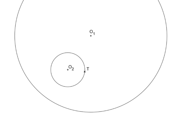 Circunferencias tangentes a dos circunferencias cuando una incluye a la otra, y el punto de tangencia está sobre la menor