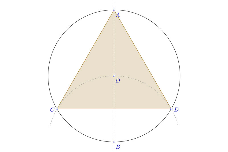 Dibujar un triángulo equilátero inscrito en una circunferencia