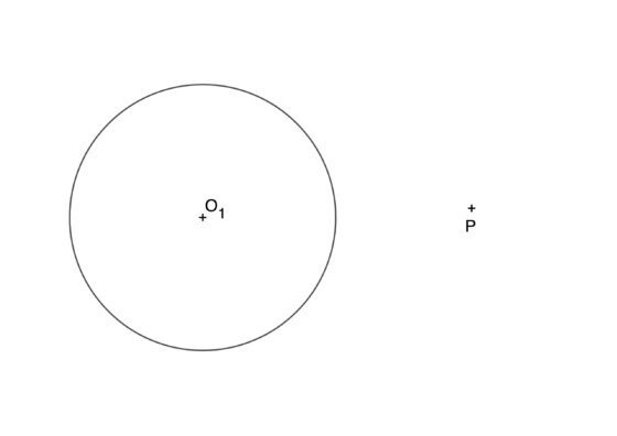 Dibujar circunferencias de radio conocido tangentes a una circunferencia y que pasan por un punto P exterior a la misma