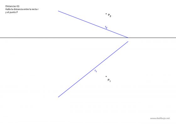 Distancia entre una recta y un punto en sistema diédrico; ejercicio resuelto