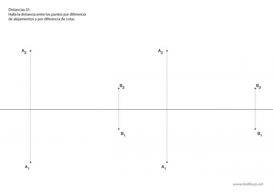 Distancias entre puntos en sistema diédrico. Ejercicios resueltos
