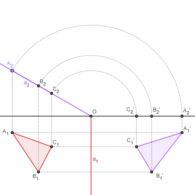 Abatimiento de un triángulo en un plano proyectante vertical sobre el plano horizontal (sistema diédrico)