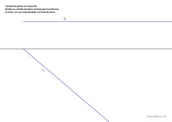 Realizar un cambio de plano vertical para transformar una recta horizontal en una paralela a la línea de tierra en sistema diédrico (ejercicio resuelto)