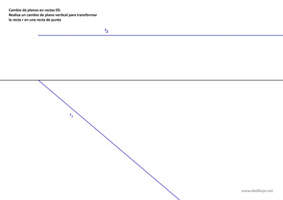 Realizar un cambio de plano vertical para transformar una recta horizontal en una de punta en sistema diédrico (ejercicio resuelto)
