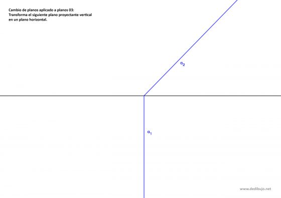 Transformar un plano proyectante vertical en paralelo al plano horizontal mediante un cambio de plano horizontal. Ejercicio resuelto en sistema diédrico.