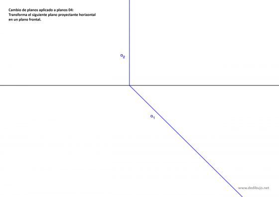 Transformar un plano proyectante horizontal en frontal con cambio de plano vertical. Ejercicio resuelto en sistema diédrico