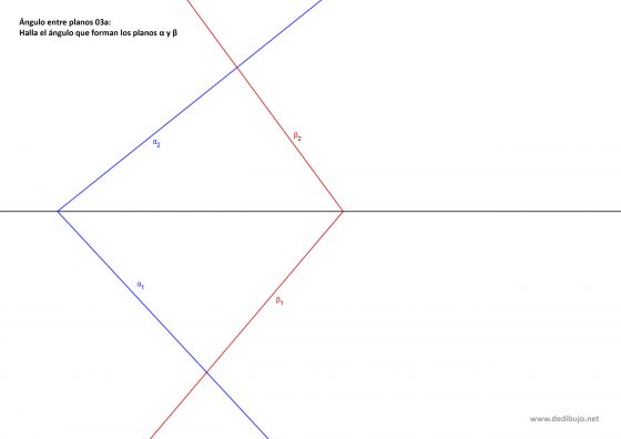 Como hallar el ángulo que forman dos planos en sistema diédrico (ejercicio resuelto mediante un plano perpendicular)