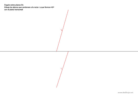 Plano que forma un ángulo α con el plano horizontal y que contiene a la recta r. Ejercicio resuelto en diédrico