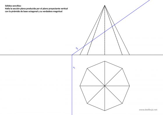 Problemas de sólidos sencillos (pirámides y prismas), secciones planas y verdaderas magnitudes en sistema diédrico