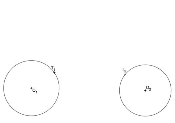 Circunferencia exterior tangente a dos circunferencias conociendo los puntos de tangencia