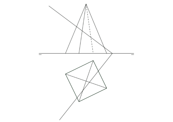 Intersección de una pirámide de base cuadrada con un plano oblicuo bajo