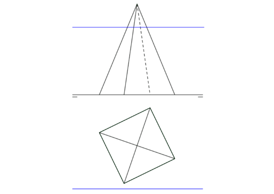 Intersección de una pirámide de base cuadrada con un plano paralelo a la línea de tierra