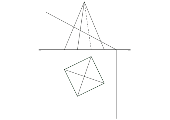 Intersección de una pirámide de base cuadrada con un plano proyectante vertical