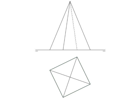 Intersección de una pirámide de base cuadrada con el primer bisector