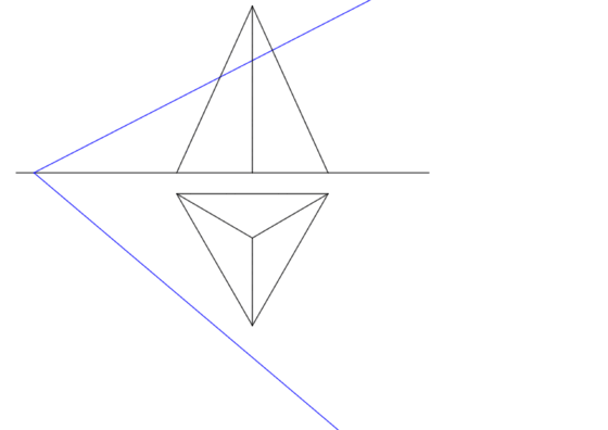 Sección de un plano oblicuo con un tetraedro que tiene una recta paralela al plano de perfil