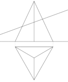Sección de un plano proyectante vertical con un tetraedro que tiene una recta paralela al plano de perfil