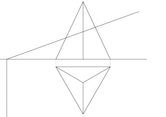 Sección de un plano proyectante vertical con un tetraedro que tiene una recta paralela al plano de perfil